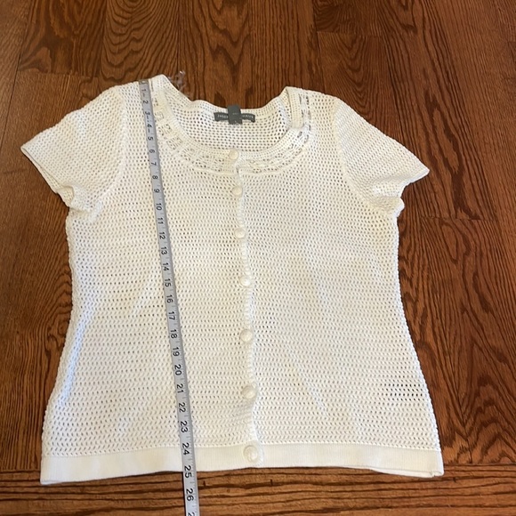 Josephine Chaus white crochet button up cardigan short sleeve cotton size Lrg - Picture 10 of 11